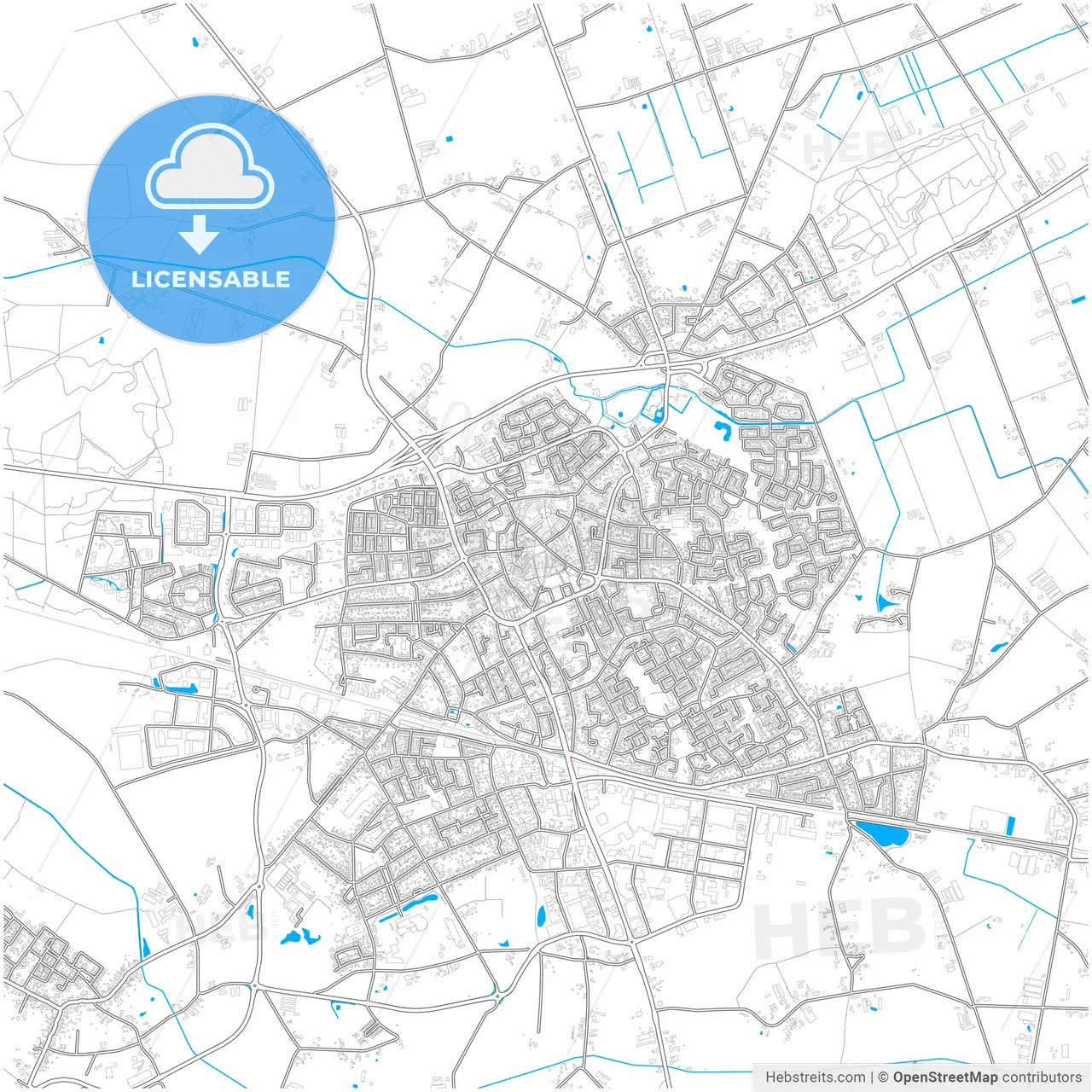 Deurne, North Brabant, Netherlands, city map with high resolution roads.