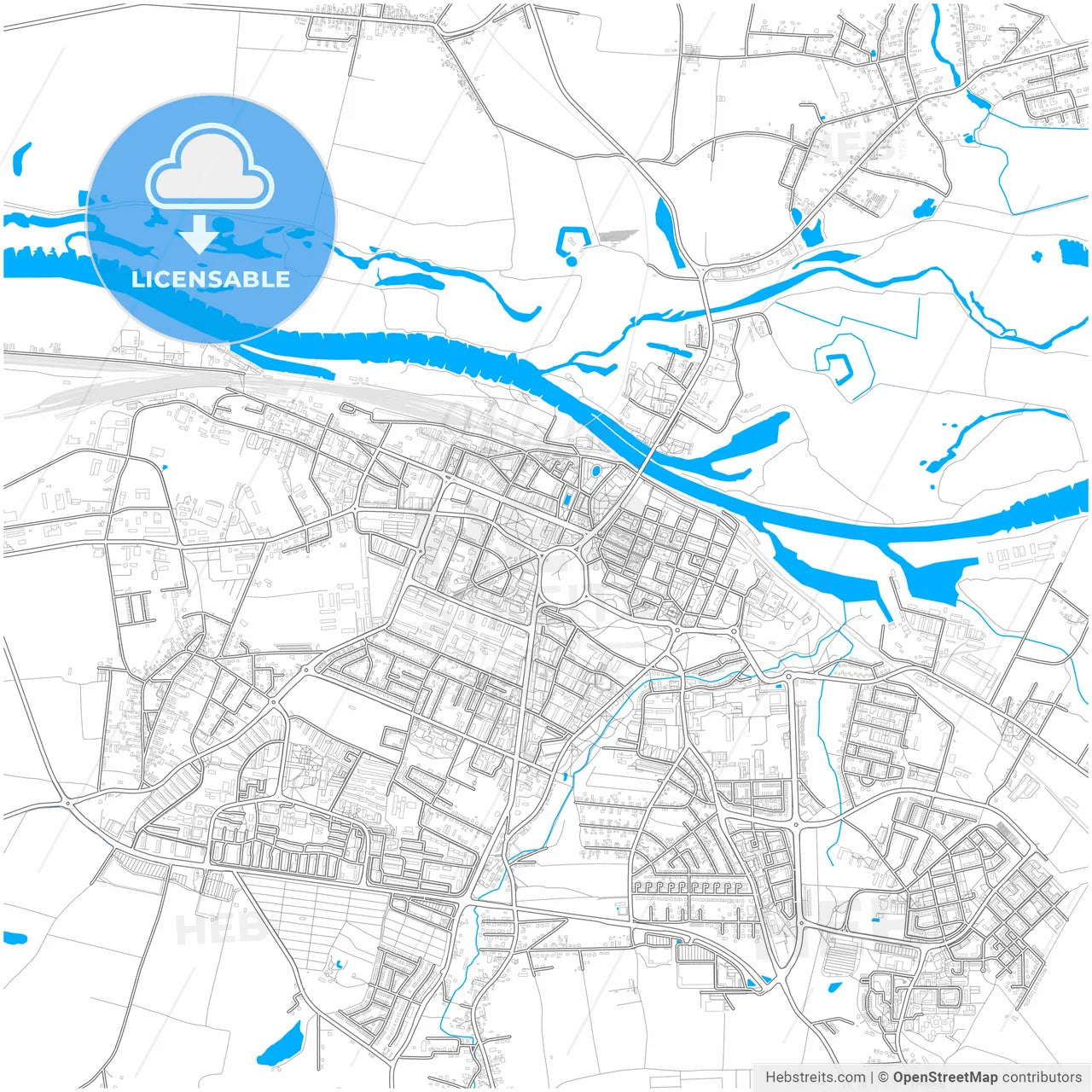 Głogów, Lower Silesian, Poland, city map with high resolution roads.