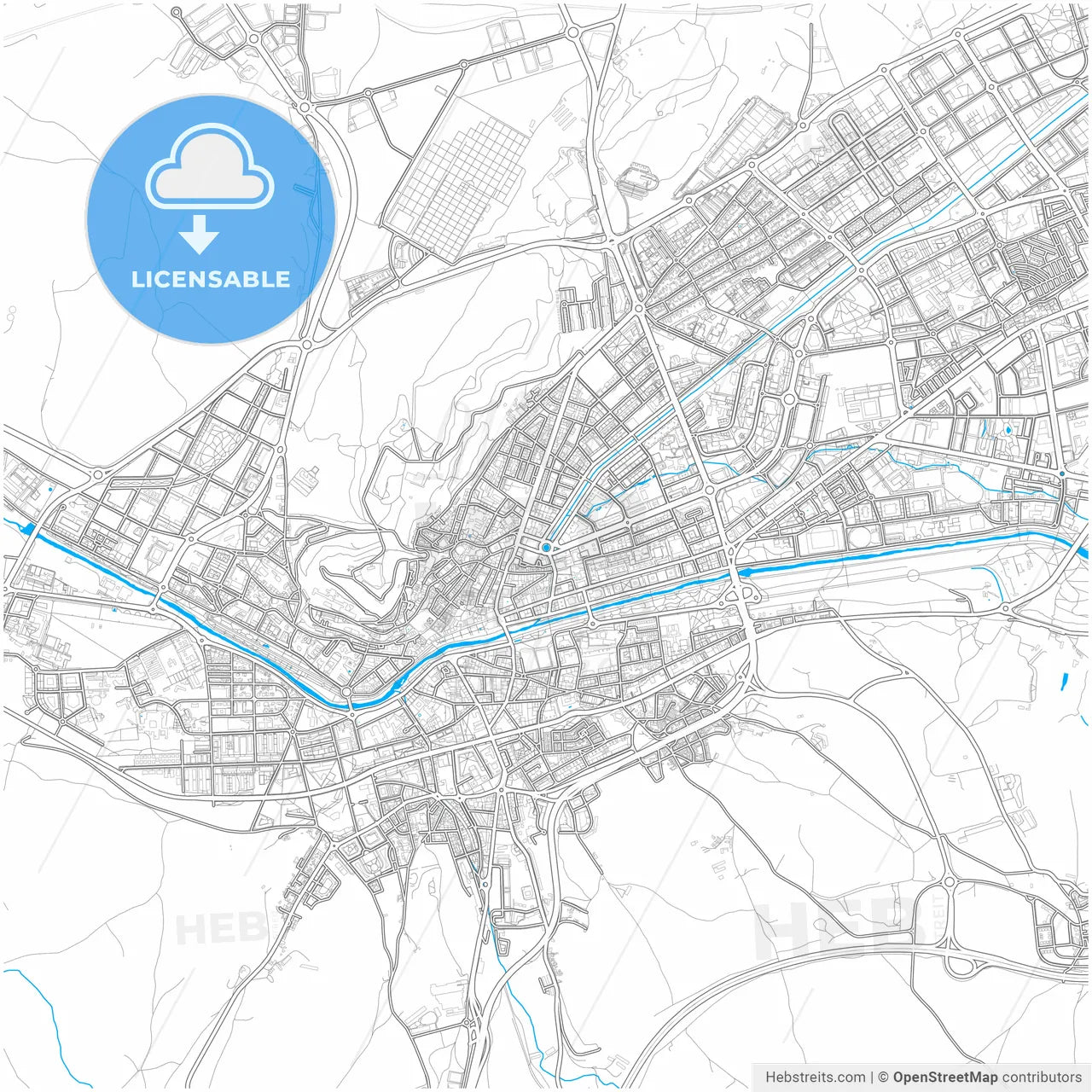 Burgos, Spain, city map with high resolution roads.