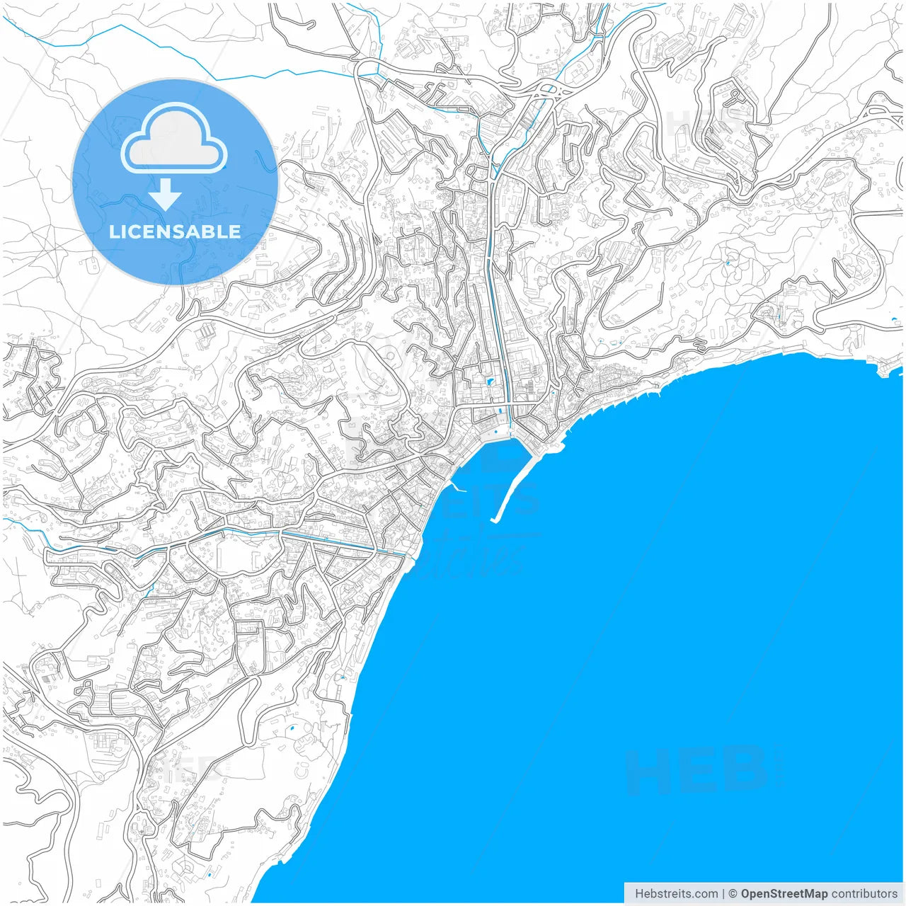 Yalta, Crimea, Ukraine, city map with high resolution roads.