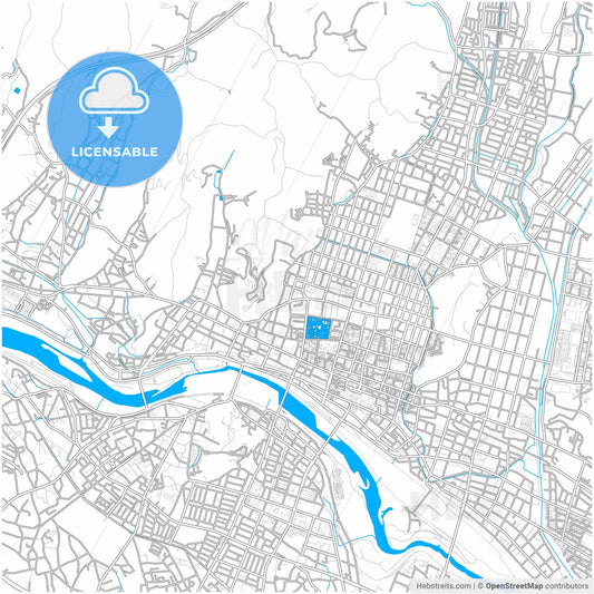 Ashikaga, Tochigi, Japan, city map with high resolution roads.