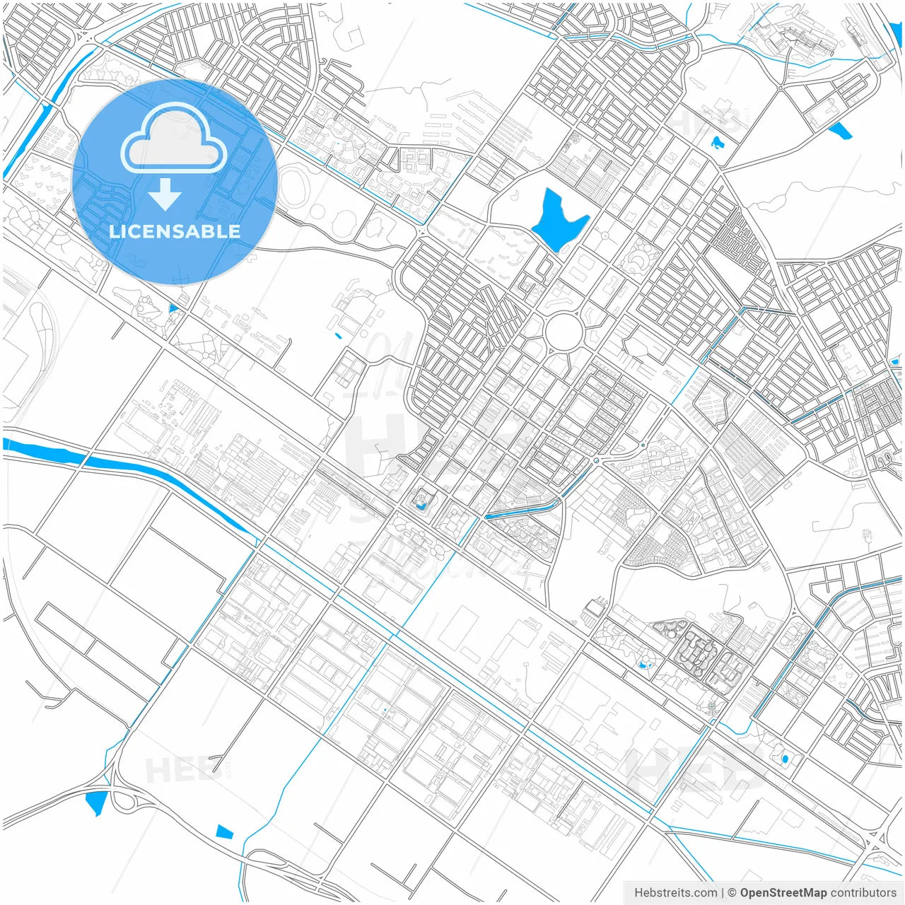Changwon, South Gyeongsang, South Korea, city map with high resolution roads.