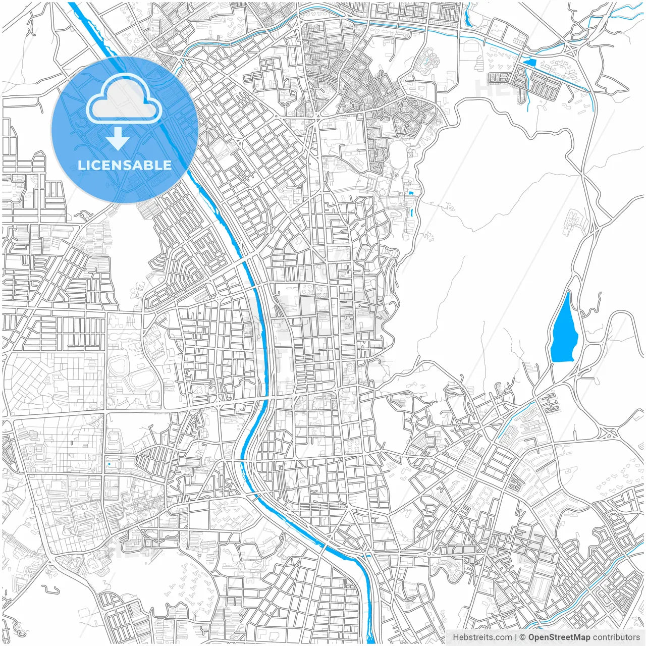 Cheongju, North Chungcheong, South Korea, city map with high resolution roads.