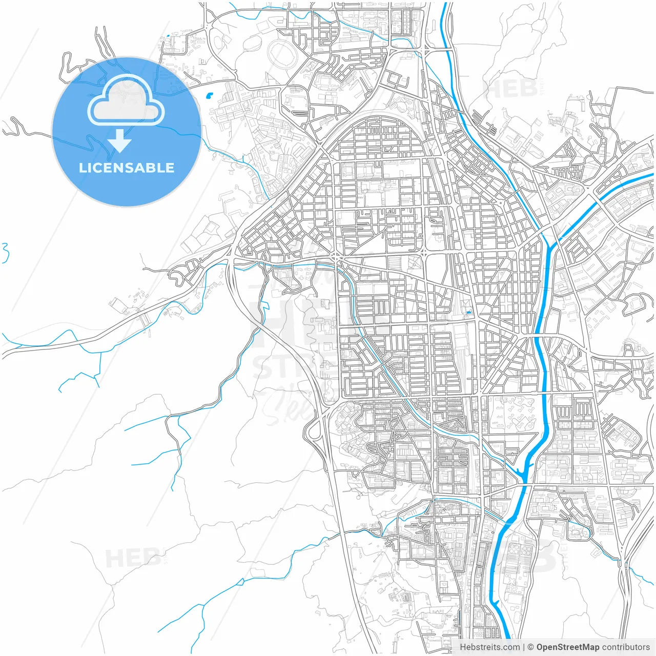 Uijeongbu, Gyeonggi, South Korea, city map with high resolution roads.