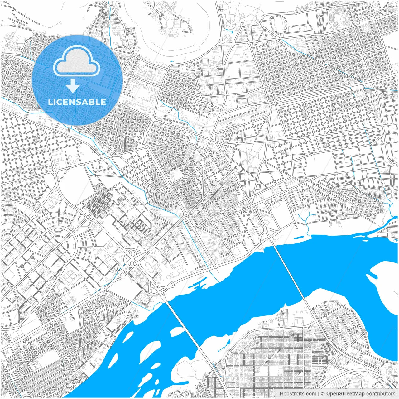 Bamako, Mali, city map with high resolution roads.