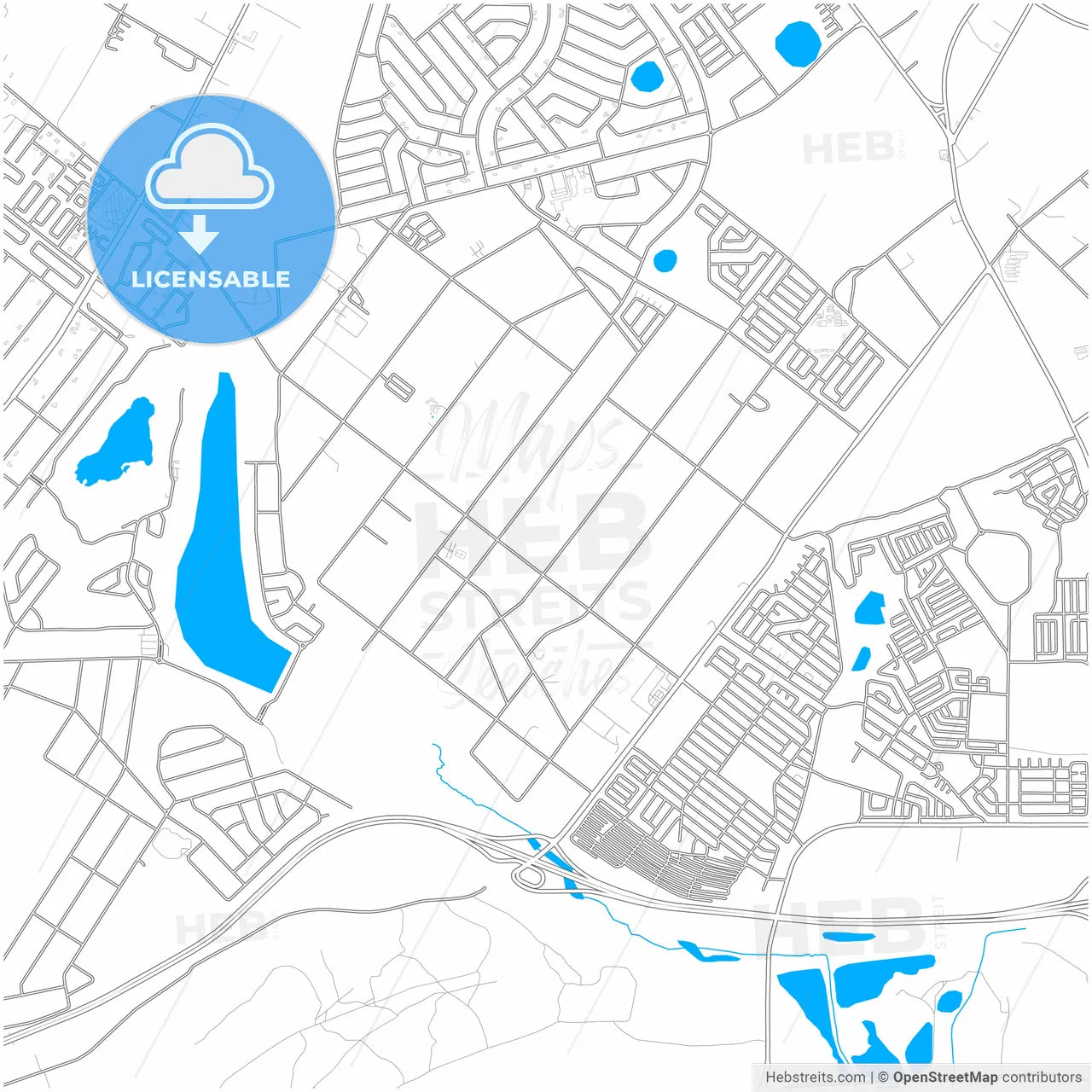 Benoni, South Africa, city map with high resolution roads.