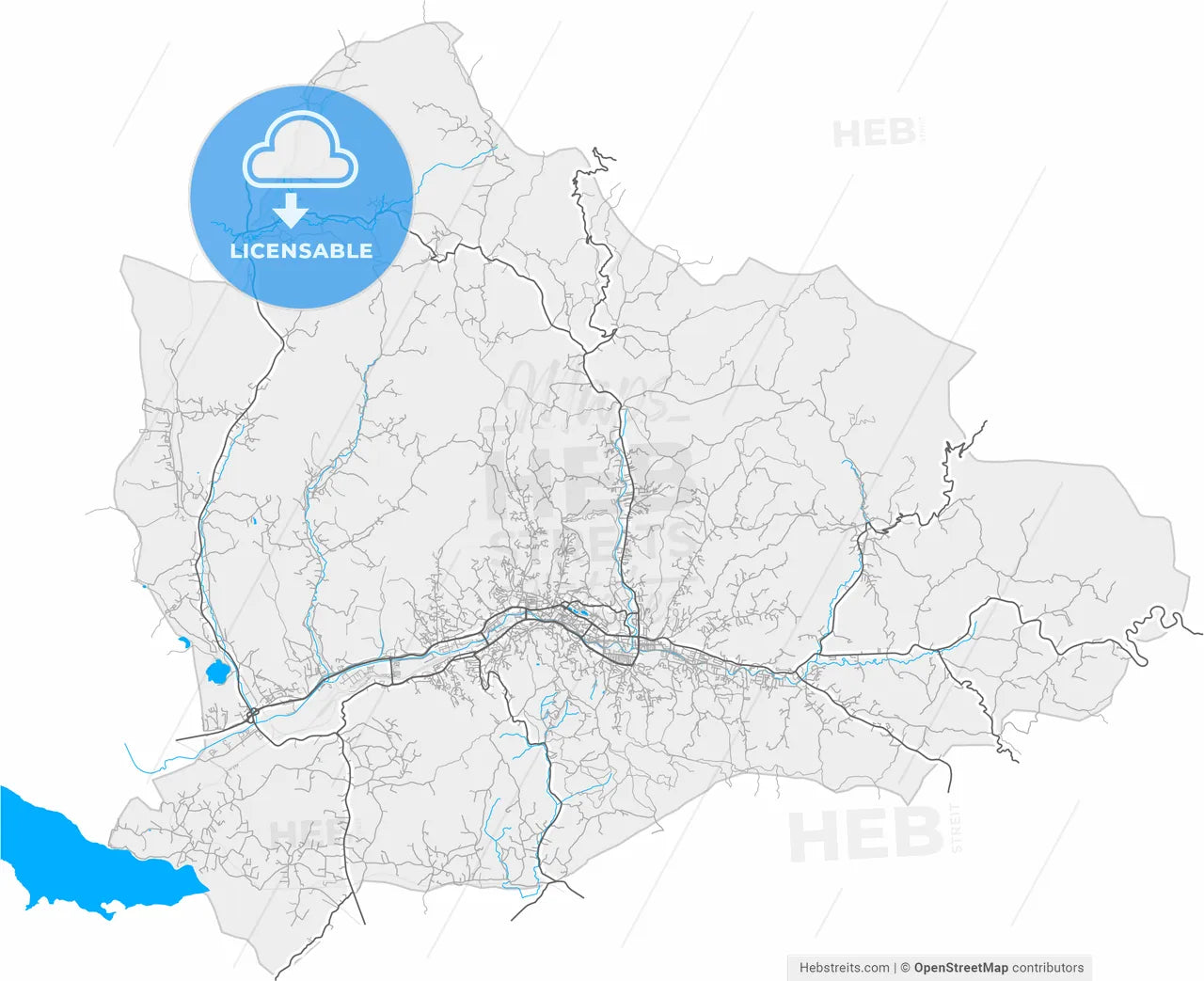 City of Tuzla, Tuzla Canton, Bosnia and Herzegovina, high resolution vector map - Instant download PDF and JPG