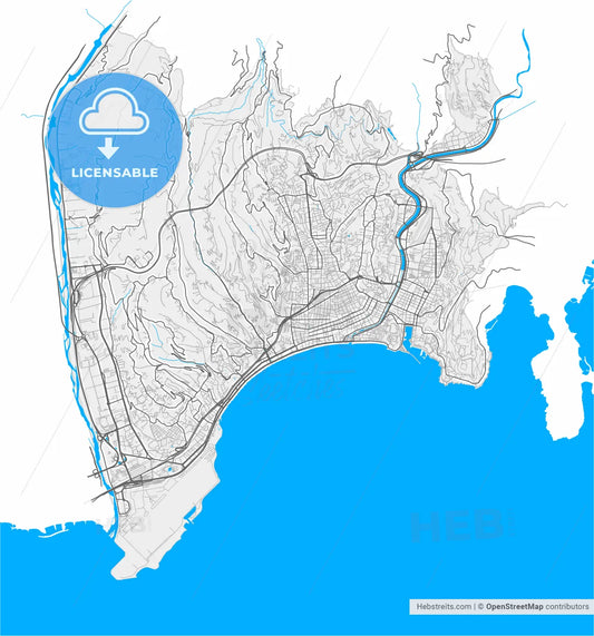 Nice, Alpes-Maritimes, France, high resolution vector map - Instant download PDF and JPG