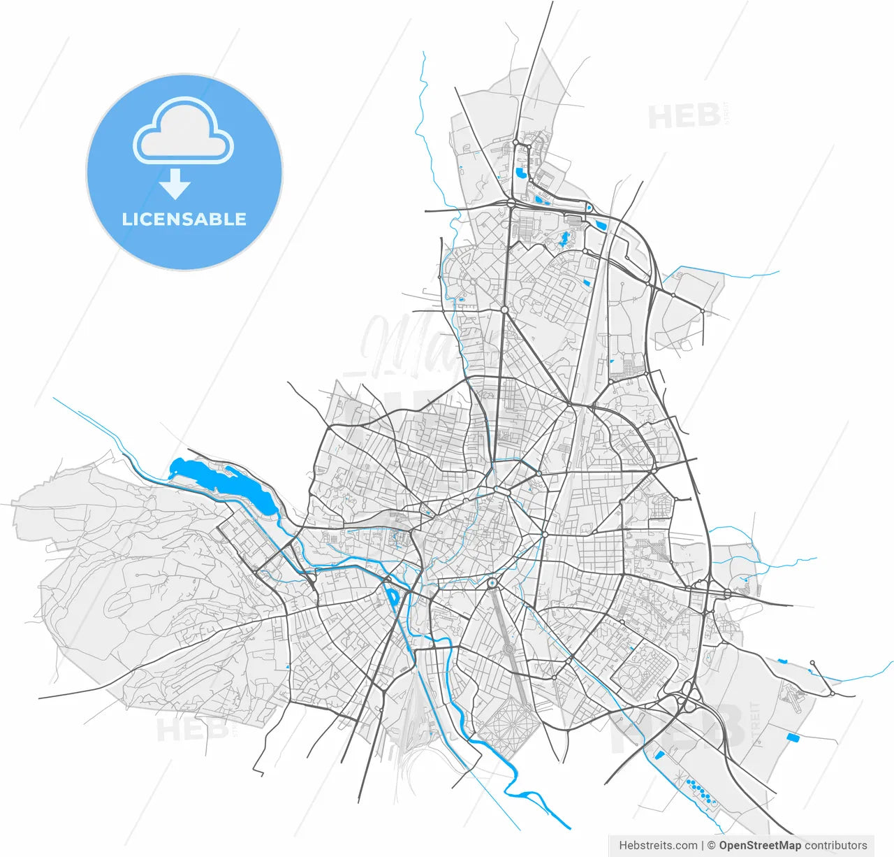 Dijon, Côte-d Or, France, high resolution vector map - Instant download PDF and JPG