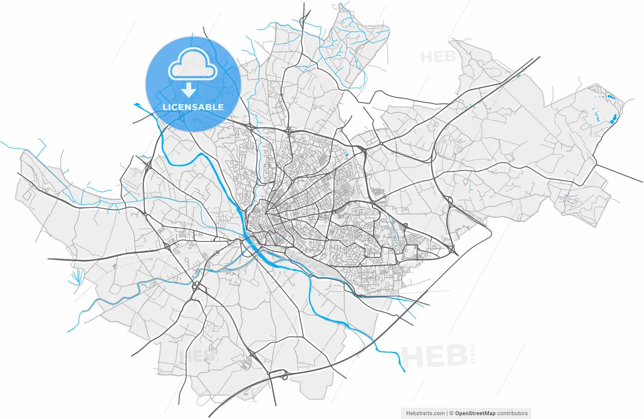Béziers, Hérault, France, high resolution vector map - Instant download PDF and JPG