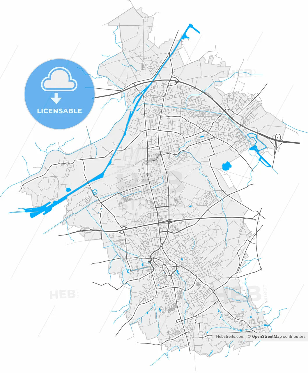 Castrop-Rauxel, North Rhine-Westphalia, Germany, high resolution vector map - Instant download PDF and JPG