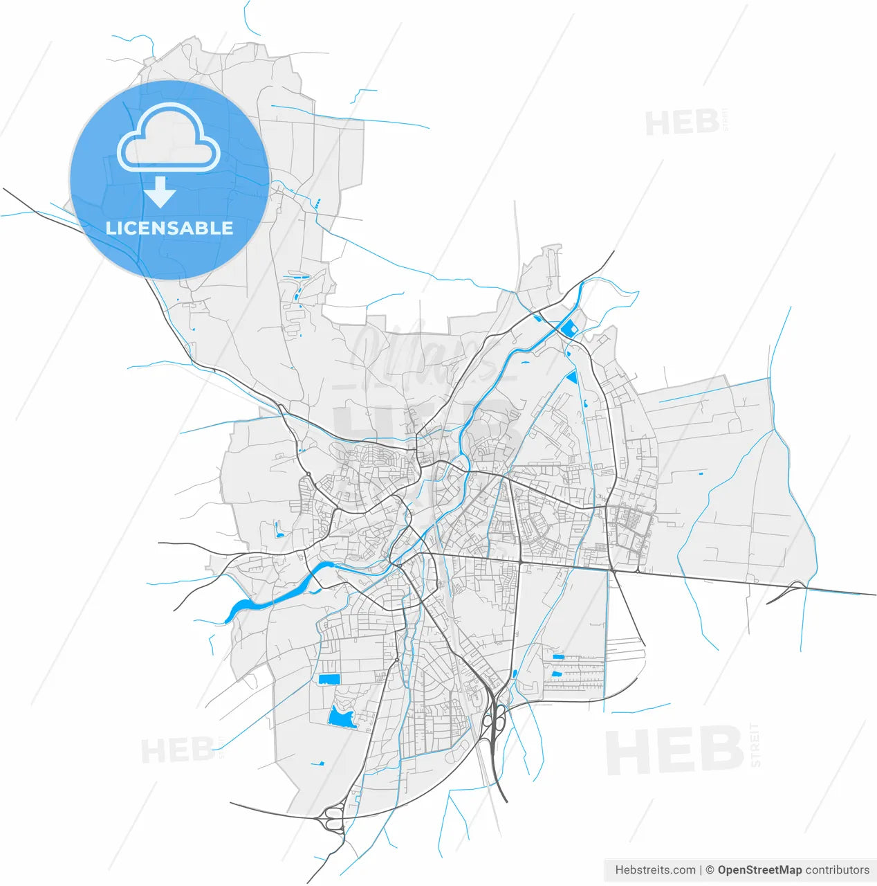 Dachau, Bavaria, Germany, high resolution vector map - Instant download PDF and JPG