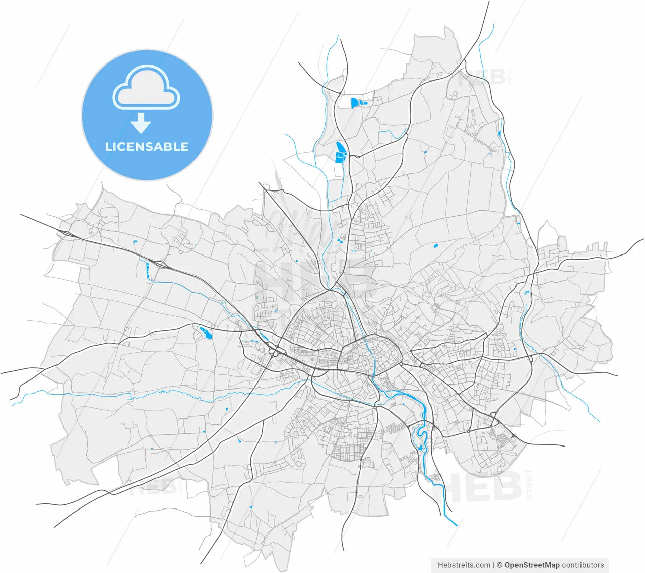 Amberg, Bavaria, Germany, high resolution vector map - Instant download PDF and JPG