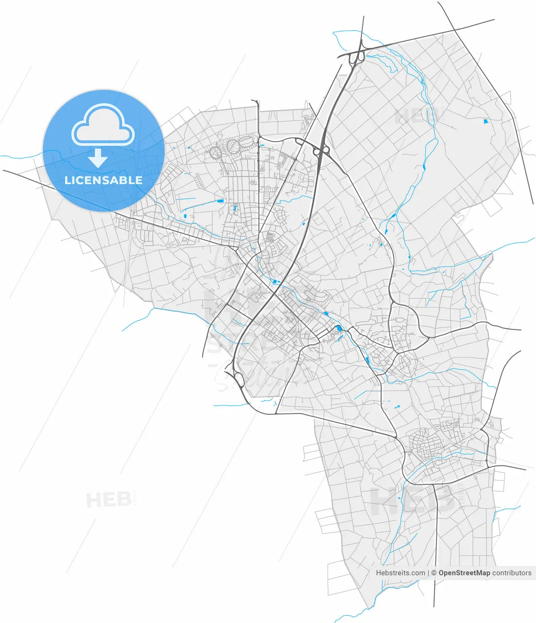 Dreieich, Hesse, Germany, high resolution vector map - Instant download PDF and JPG
