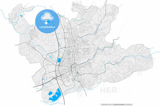 Bensheim, Hesse, Germany, high resolution vector map - Instant download PDF and JPG