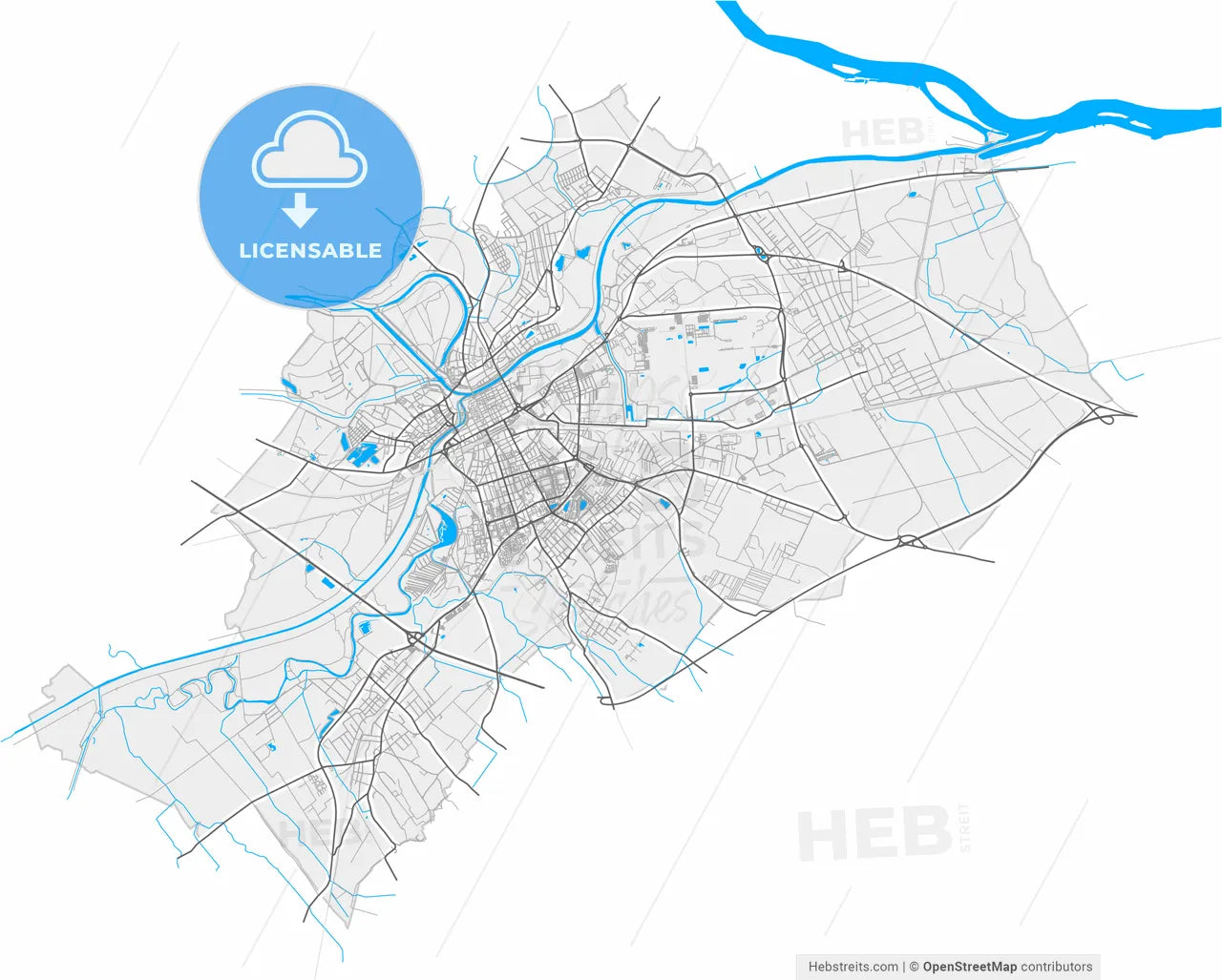 Győr, Győr-Moson-Sopron, Hungary, high resolution vector map - Instant download PDF and JPG