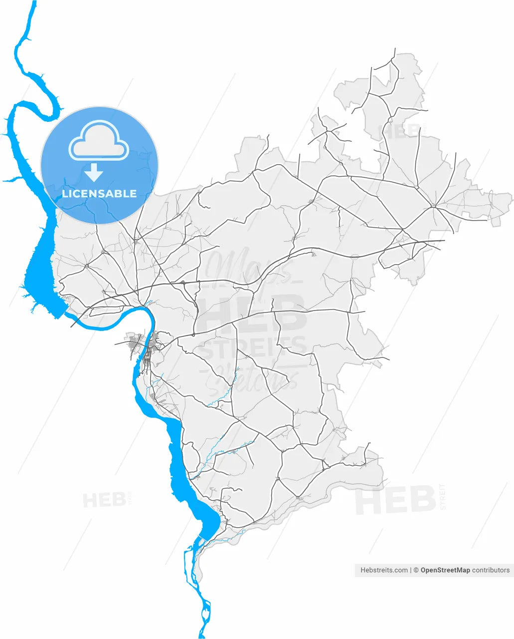 Birecik, Şanlıurfa, Turkey, high resolution vector map - Instant download PDF and JPG