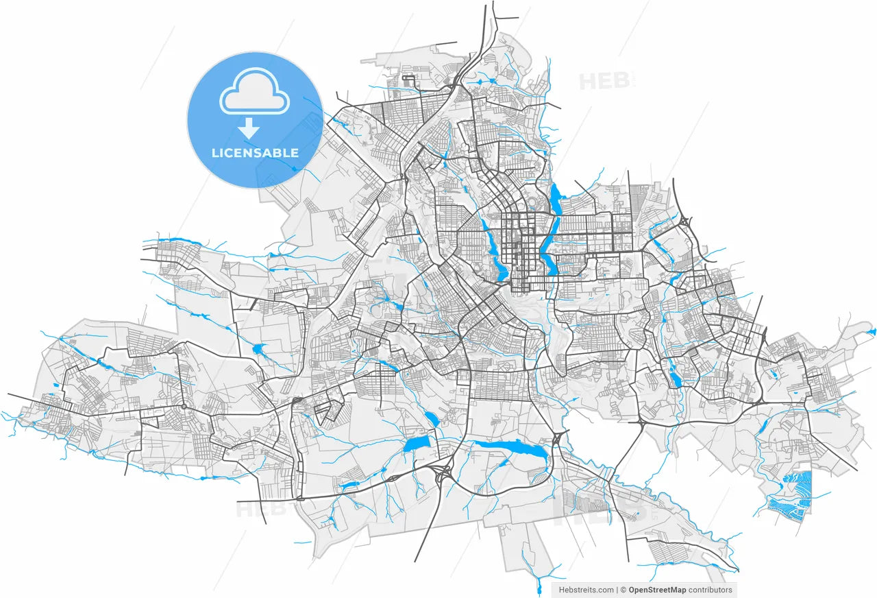 Donetsk, Donetsk Oblast, Ukraine, high resolution vector map - Instant download PDF and JPG
