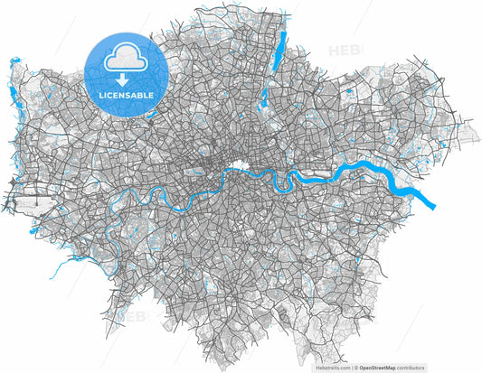 London, Greater London, England, high resolution vector map - Instant download PDF and JPG