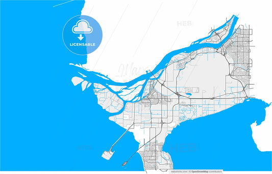 Delta, British Columbia, Canada, high resolution vector map - Instant download PDF and JPG