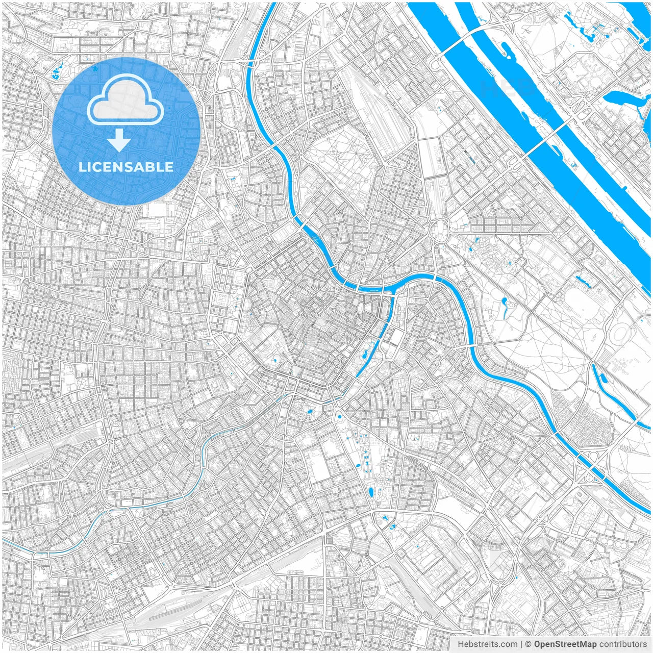 Vienna, Austria, city map with high resolution roads.