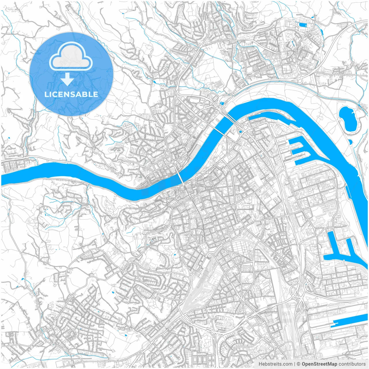 Linz, Upper Austria, Austria, city map with high resolution roads.
