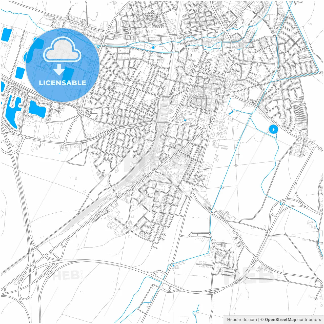 Wiener Neustadt, Lower Austria, Austria, city map with high resolution roads.