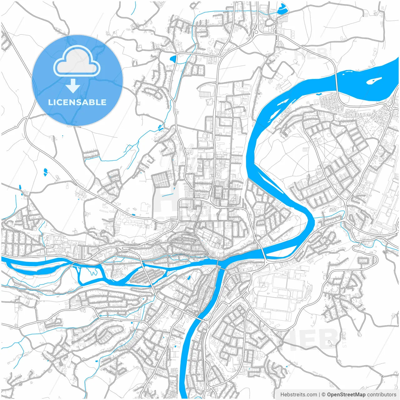 Steyr, Upper Austria, Austria, city map with high resolution roads.