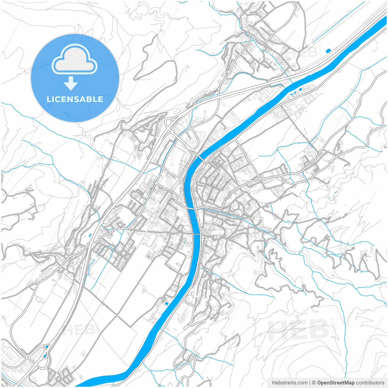 Schwaz, Tyrol, Austria, city map with high resolution roads.