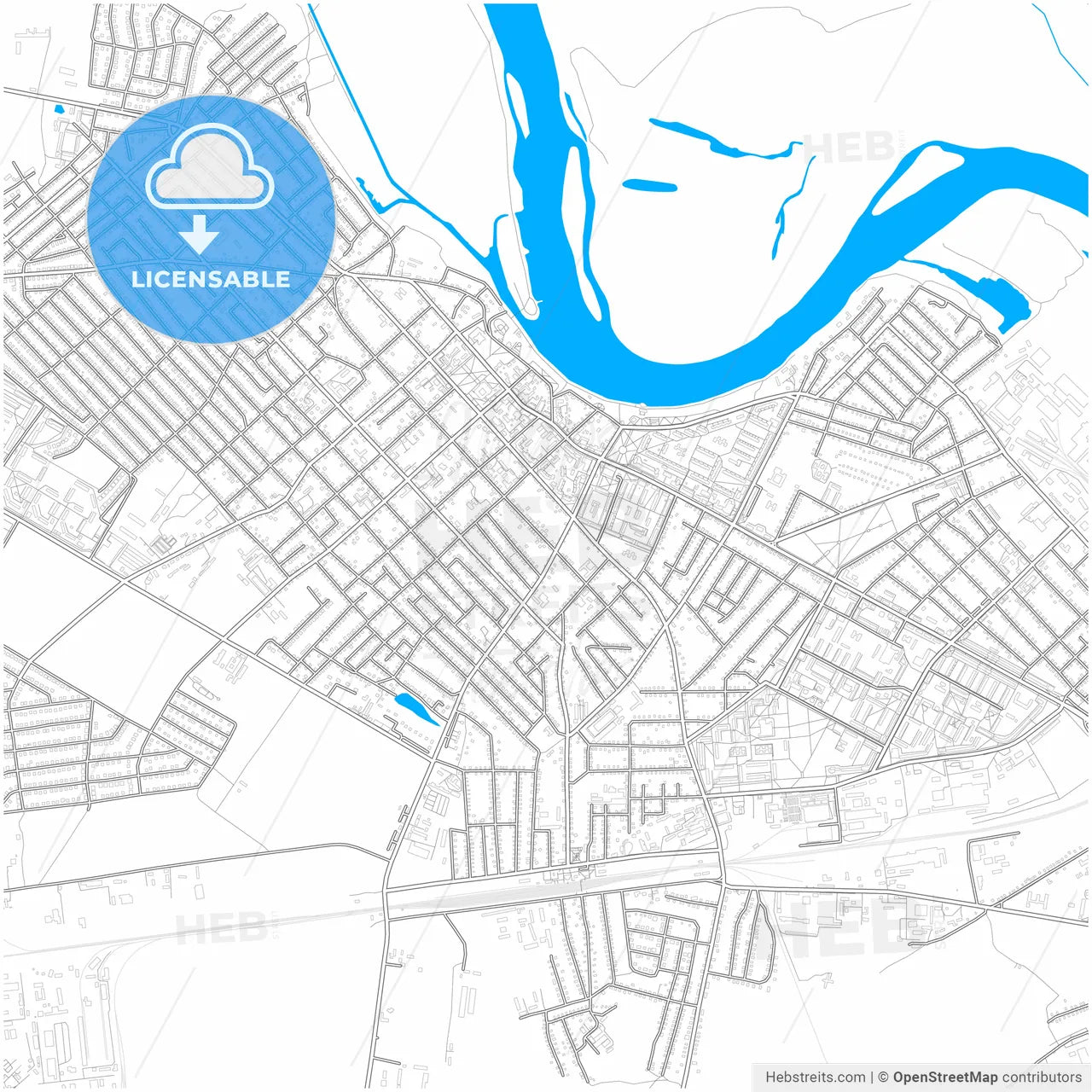 Rechytsa, Rajon, Belarus, city map with high resolution roads.