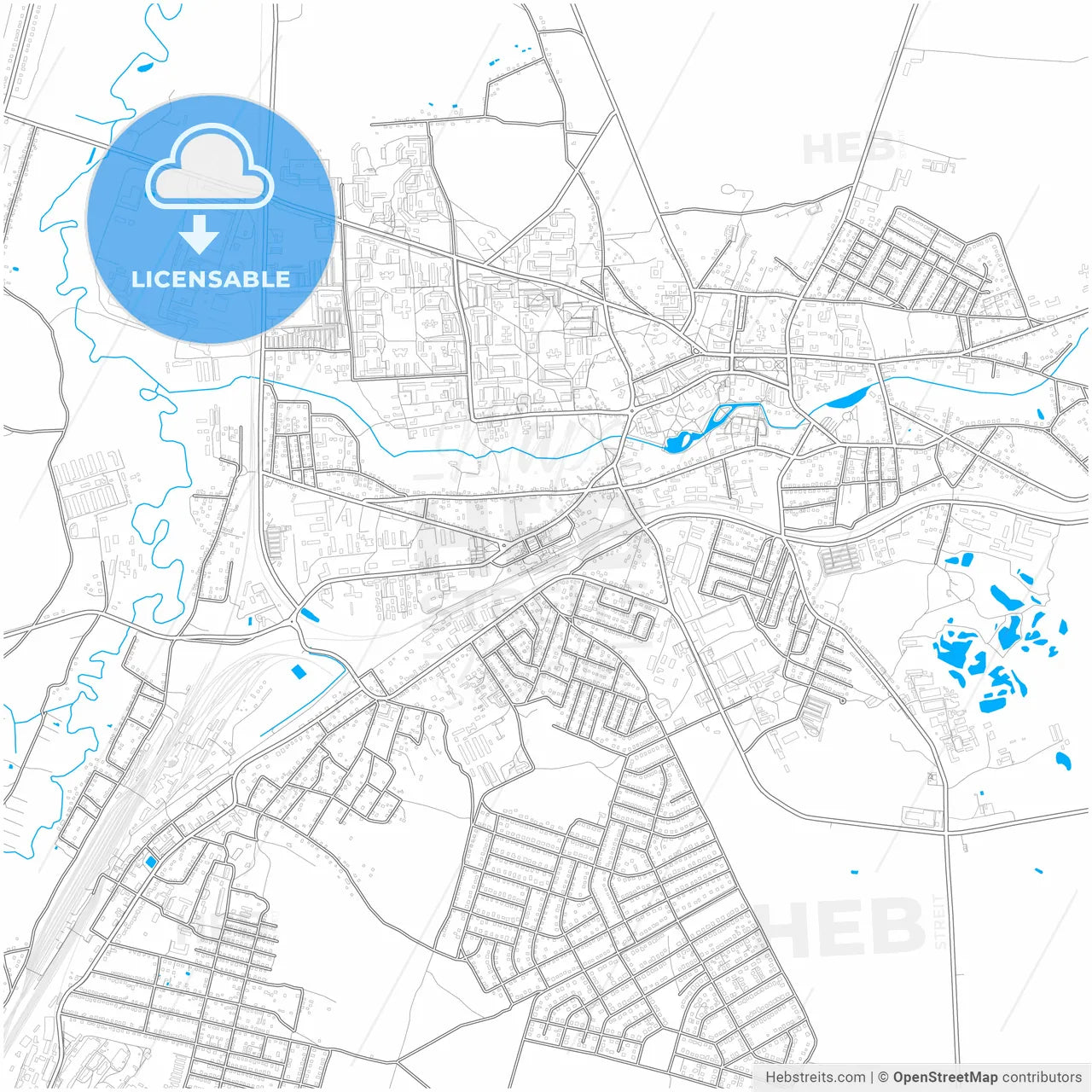 Vawkavysk, Rajon, Belarus, city map with high resolution roads.