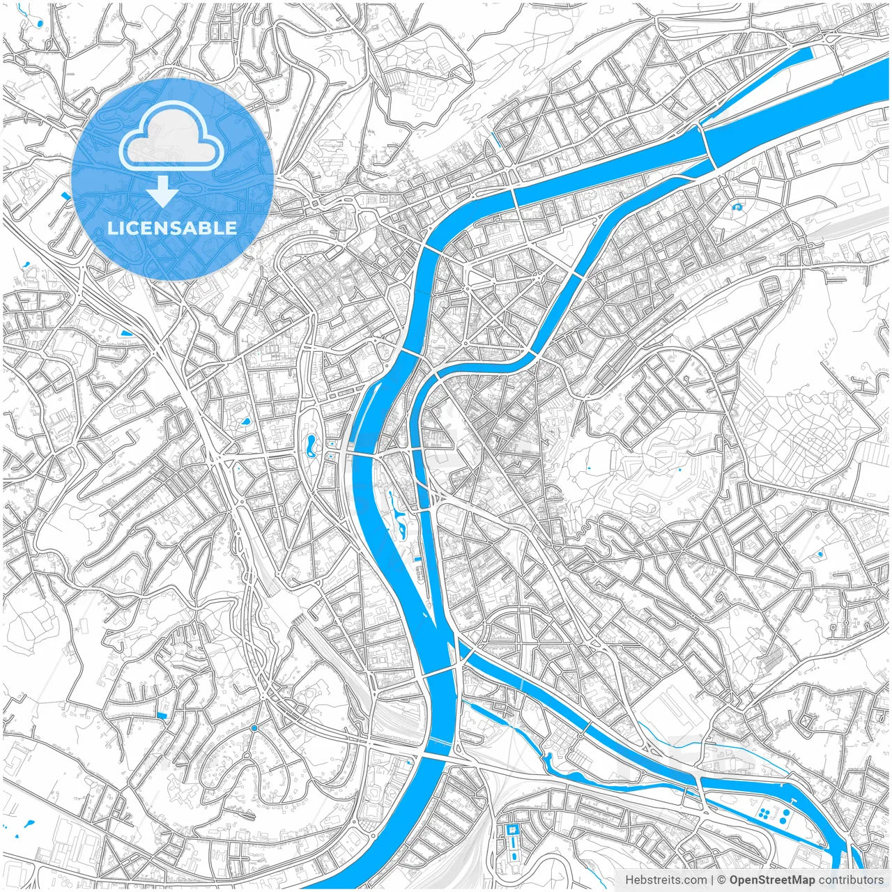 Liège, Belgium, city map with high resolution roads.