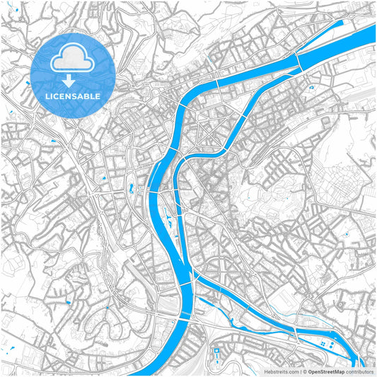 Liège, Belgium, city map with high resolution roads.