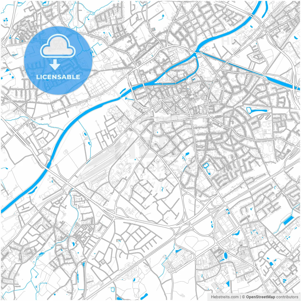 Kortrijk, West Flanders, Belgium, city map with high resolution roads.