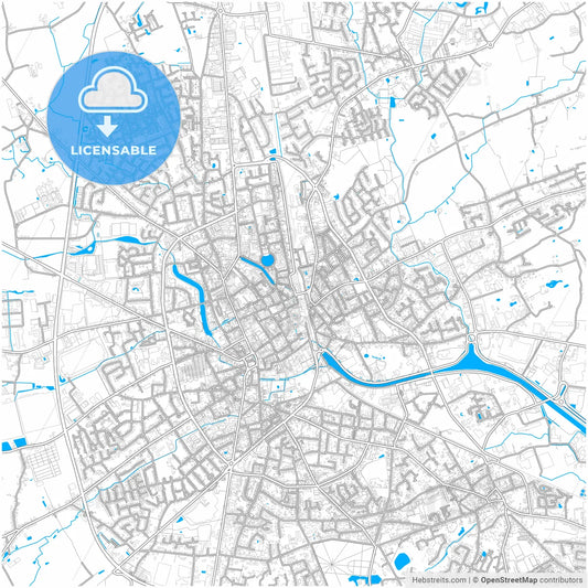 Roeselare, West Flanders, Belgium, city map with high resolution roads.