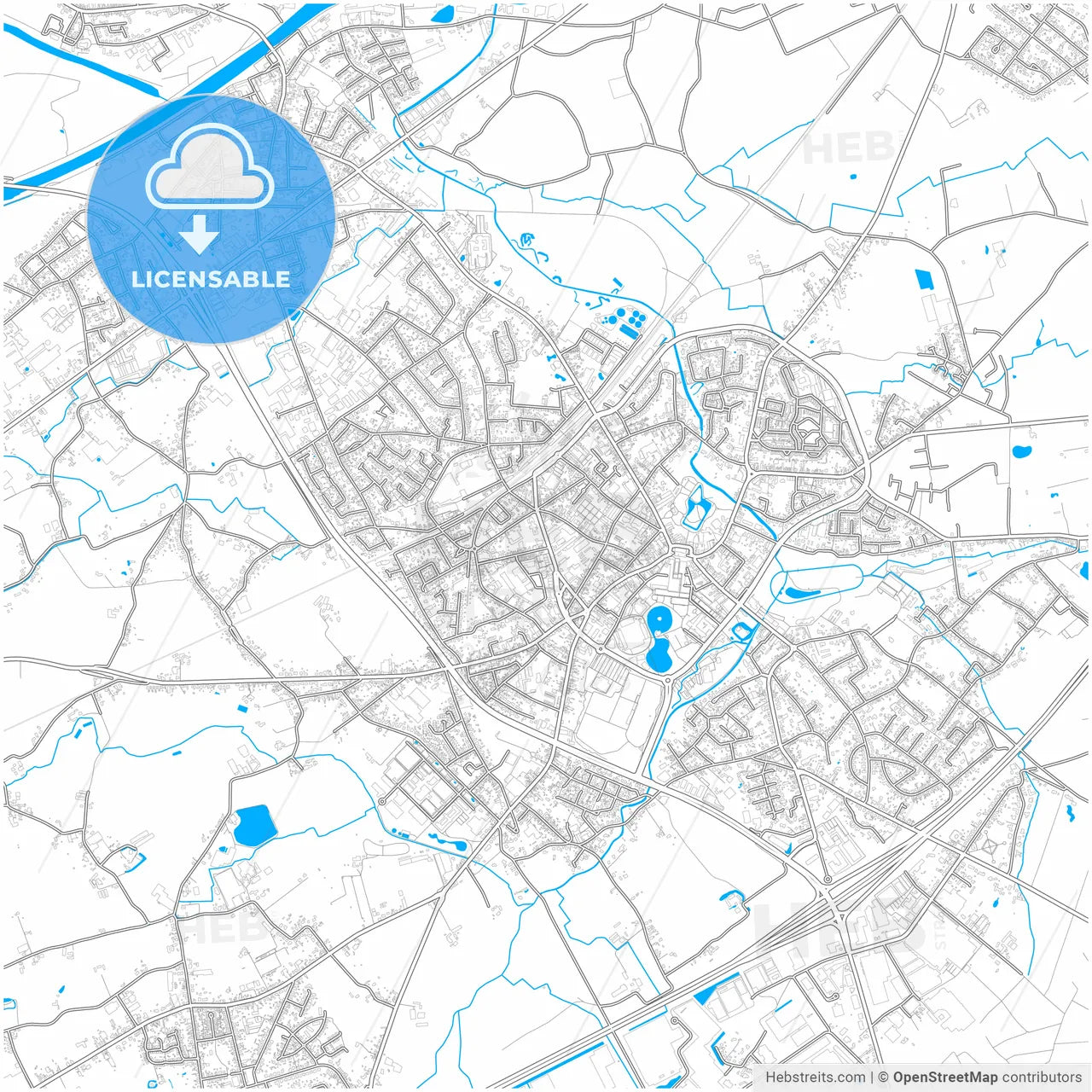 Waregem, West Flanders, Belgium, city map with high resolution roads.