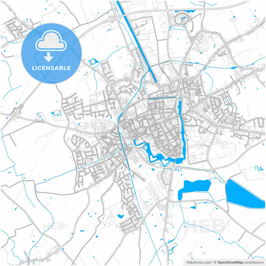 Ypres, West Flanders, Belgium, city map with high resolution roads.