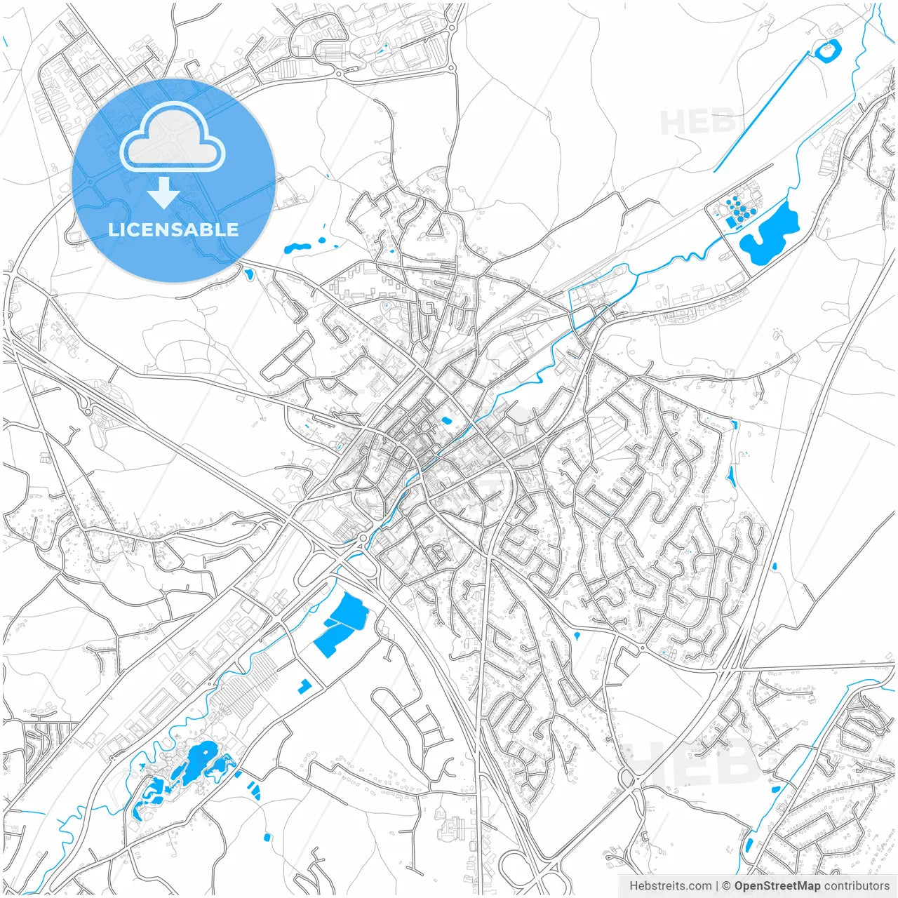 Wavre, Walloon Brabant, Belgium, city map with high resolution roads.