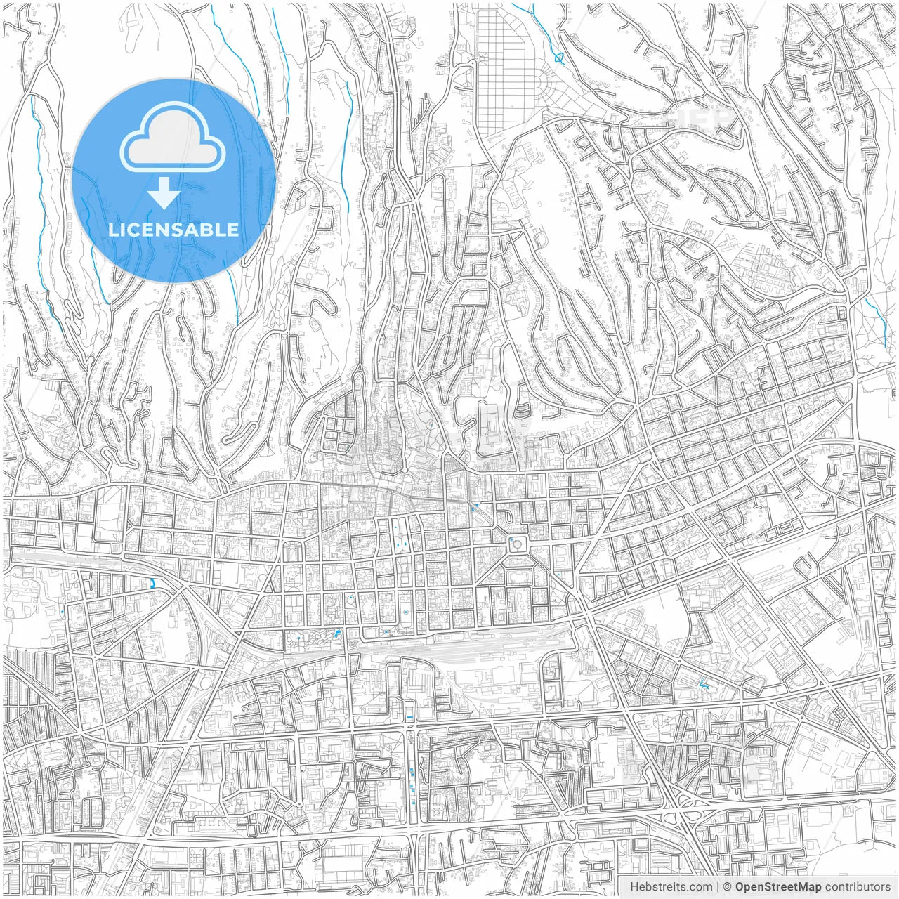 Zagreb, Croatia, city map with high resolution roads.