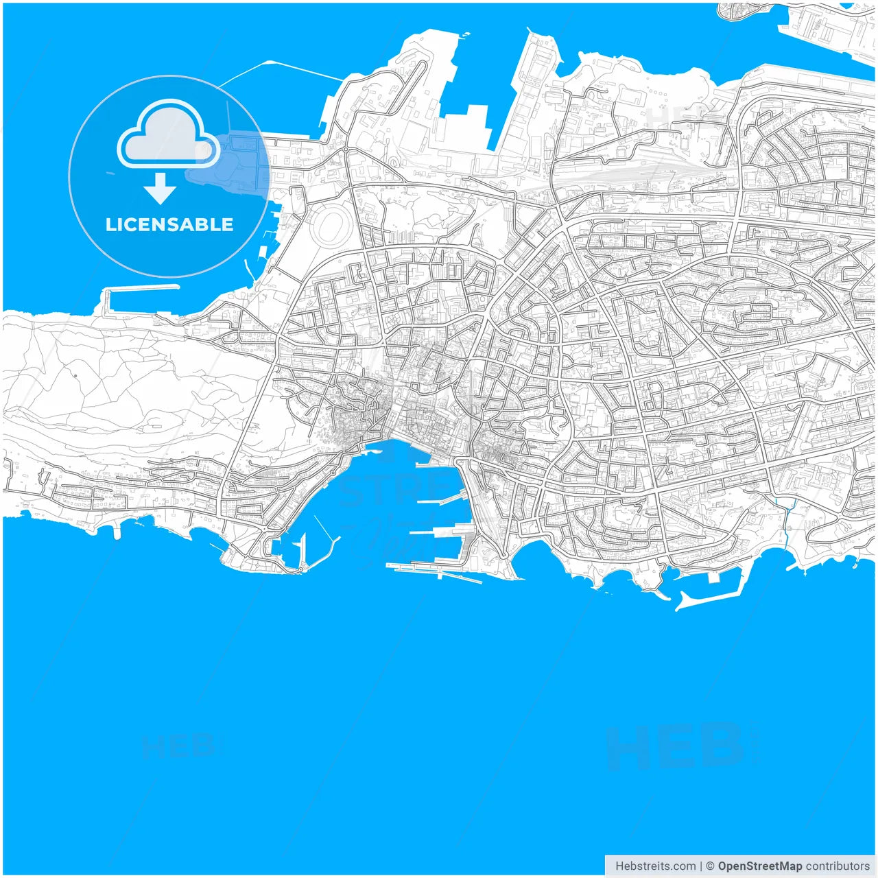 Split, Croatia, city map with high resolution roads.
