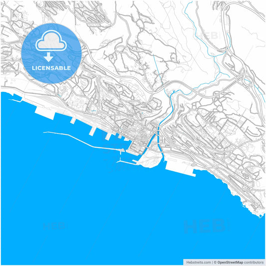 Rijeka, Croatia, city map with high resolution roads.