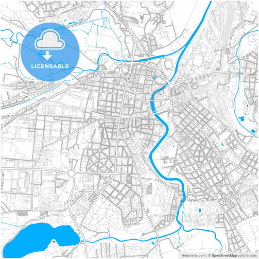 Plzeň, Czechia, city map with high resolution roads.