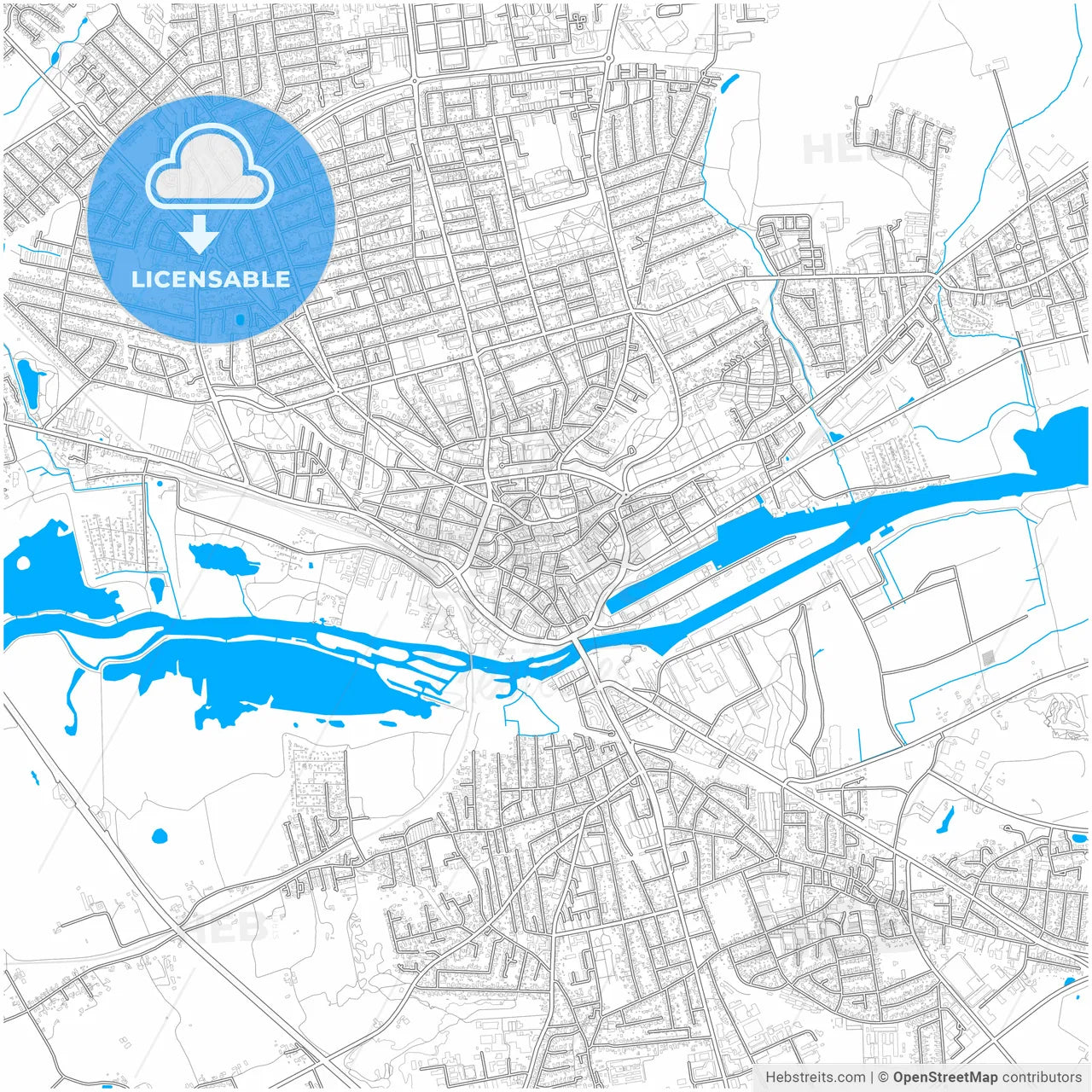 Randers Municipality, Denmark, city map with high resolution roads.