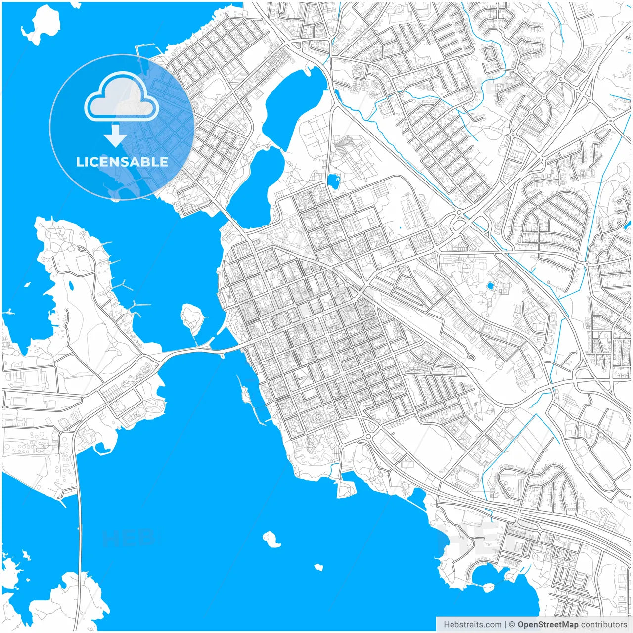 Vaasa, Finland, city map with high resolution roads.