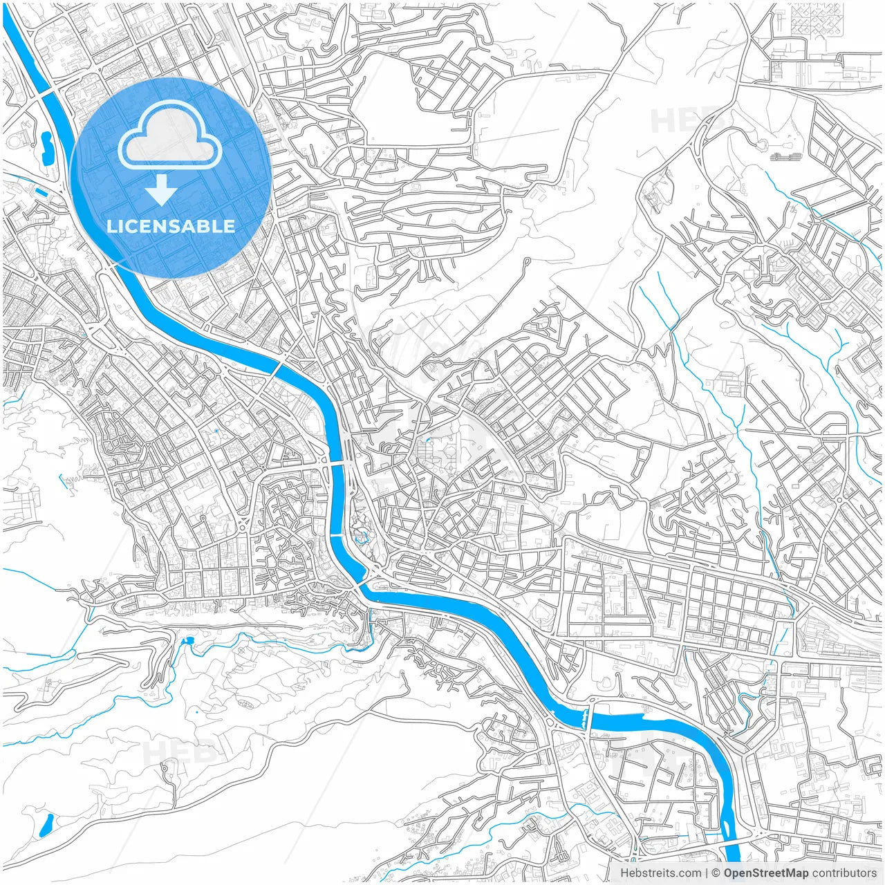 Tbilisi, Tbilisi, Georgia, city map with high resolution roads.