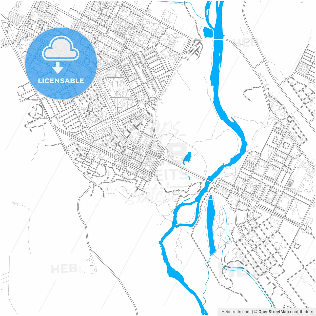 Rustavi, Kvemo Kartli, Georgia, city map with high resolution roads.