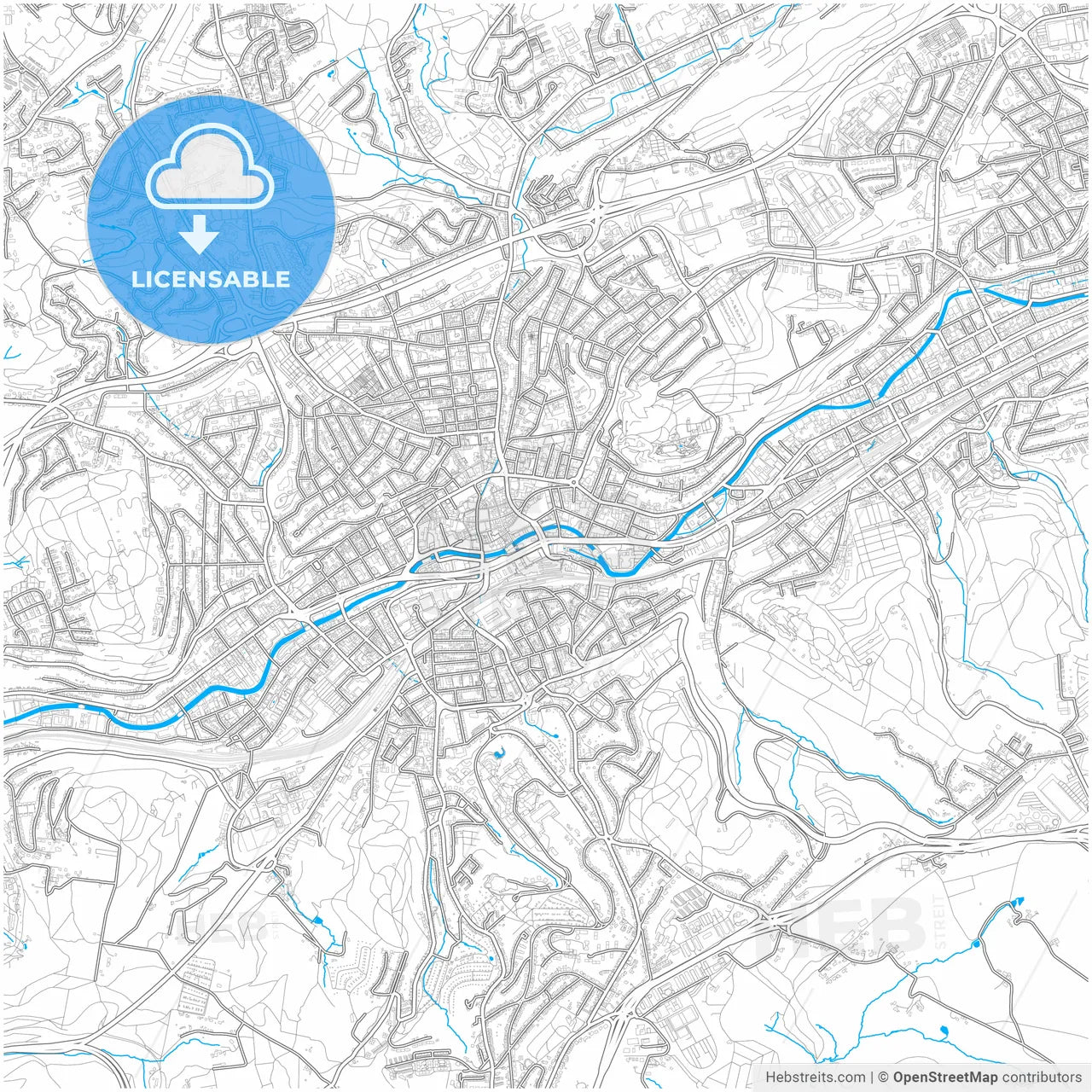 Wuppertal, North Rhine-Westphalia, Germany, city map with high resolution roads.