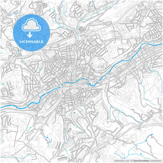 Wuppertal, North Rhine-Westphalia, Germany, city map with high resolution roads.