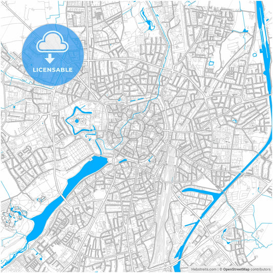 Münster, North Rhine-Westphalia, Germany, city map with high resolution roads.
