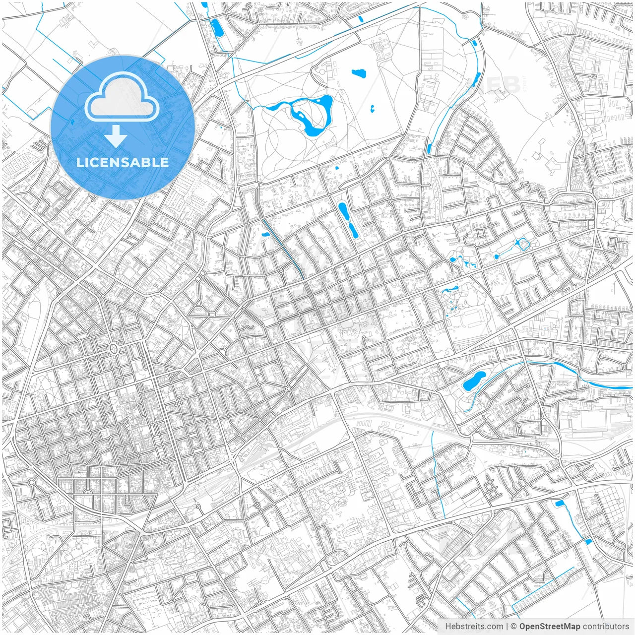 Krefeld, North Rhine-Westphalia, Germany, city map with high resolution roads.